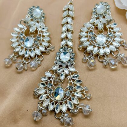 SMTJ-Silver Earring & Maang Teekah Set